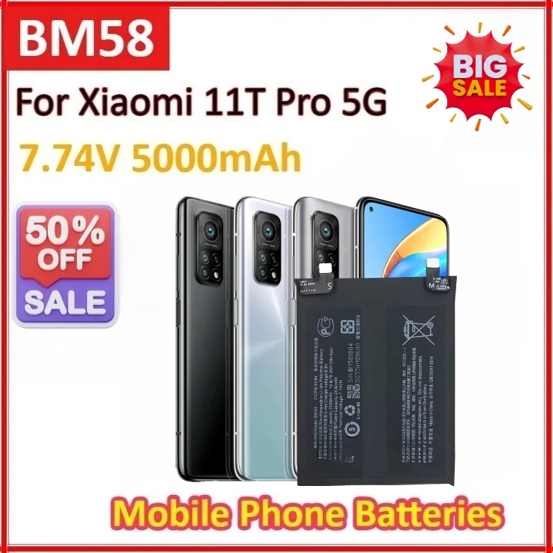 

New BM58 7.74V 5000mAh for Xiaomi 11T Pro 5G Mix 4 High Capacity Battery Replacement Mobile Phone Backup Battery