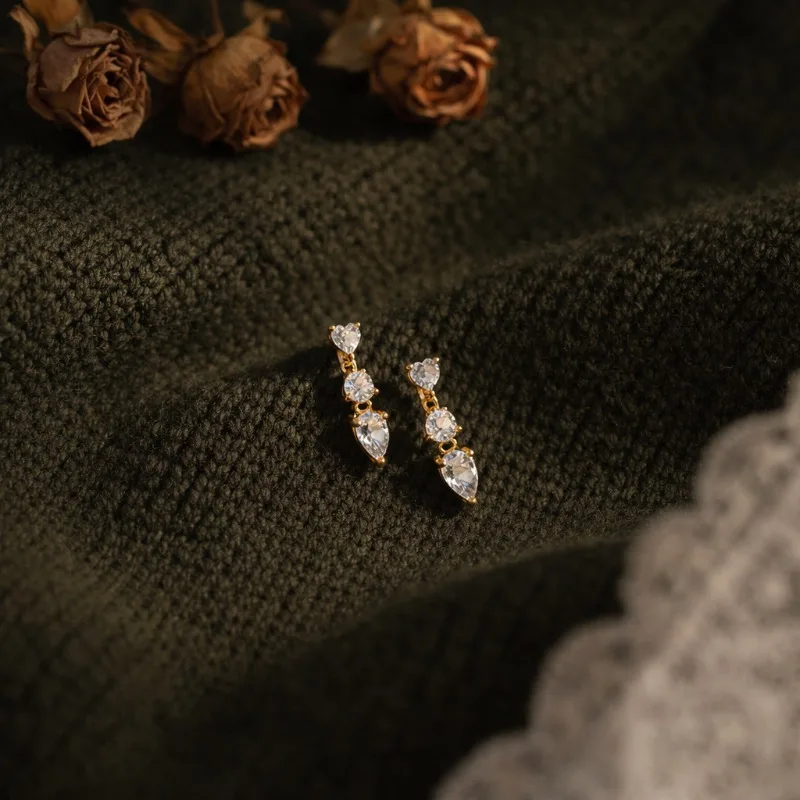 

2 Ways To Wear Heart CZ Stud Earrings For Women Delicate Convertible Earring Wedding Party Gift