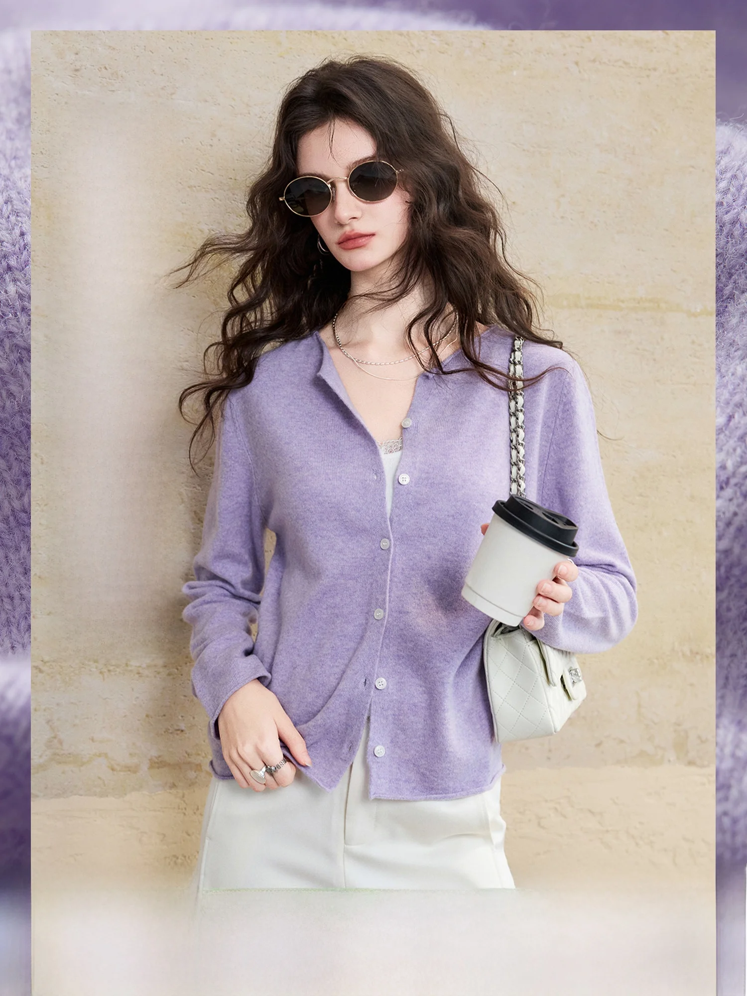 

Soft Woolen Knitted Open-Collar Cardigan Spring New Style Basic Wardrobe Pumpkin Valley Women's Long Sleeve round Neck Coat