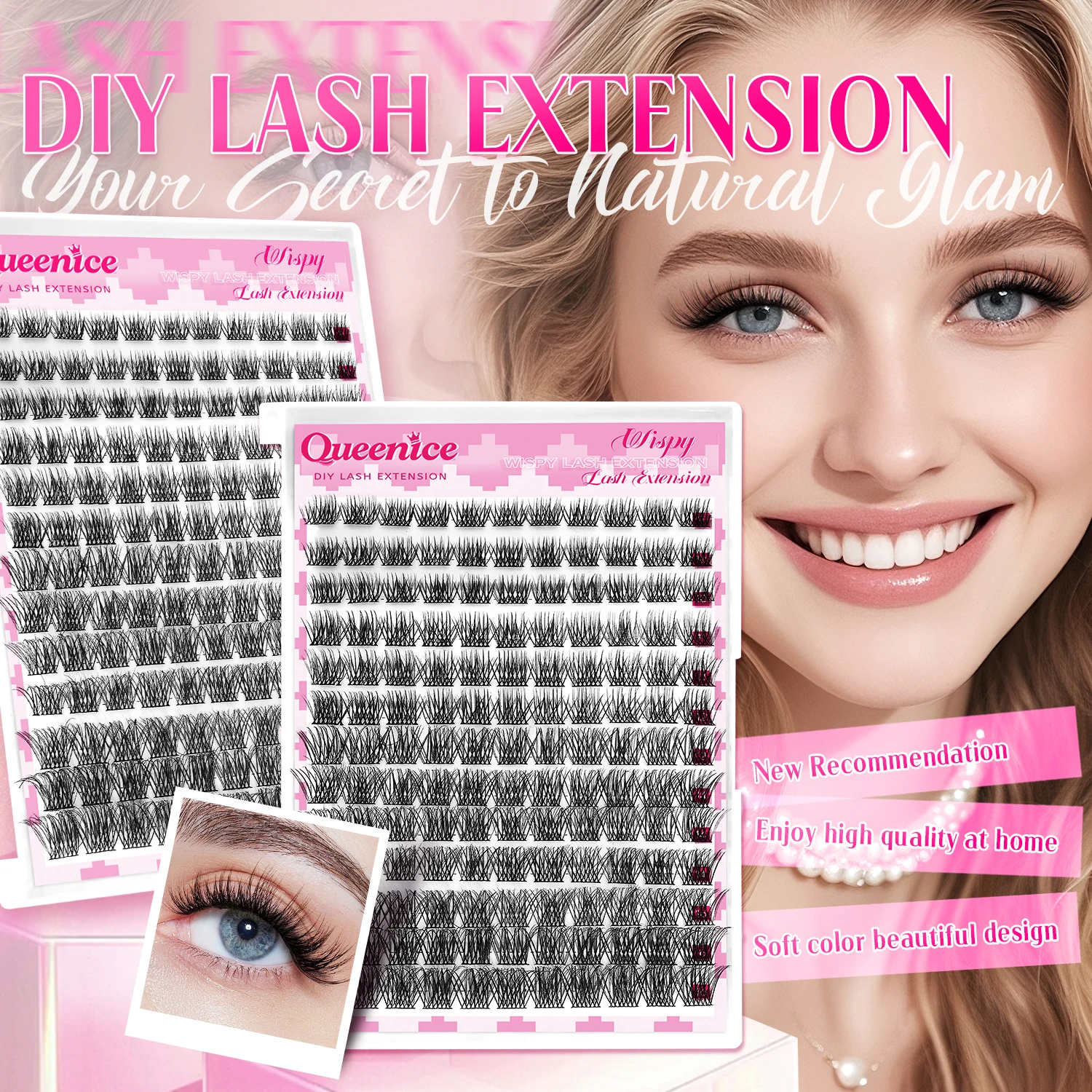QUEENICE 13 Reihen Natürliche Einzelwimpern DIY Wispy Cluster Wimpernverlängerungen Einzelwimpern