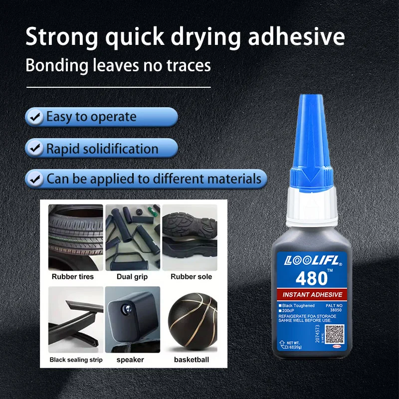 20g Loctite 480 Black Super Glue, Quick-Bondig Adhesive Leather Rubber Wood Metal Strong Liquid Glue, Emergency Repair Adhesive