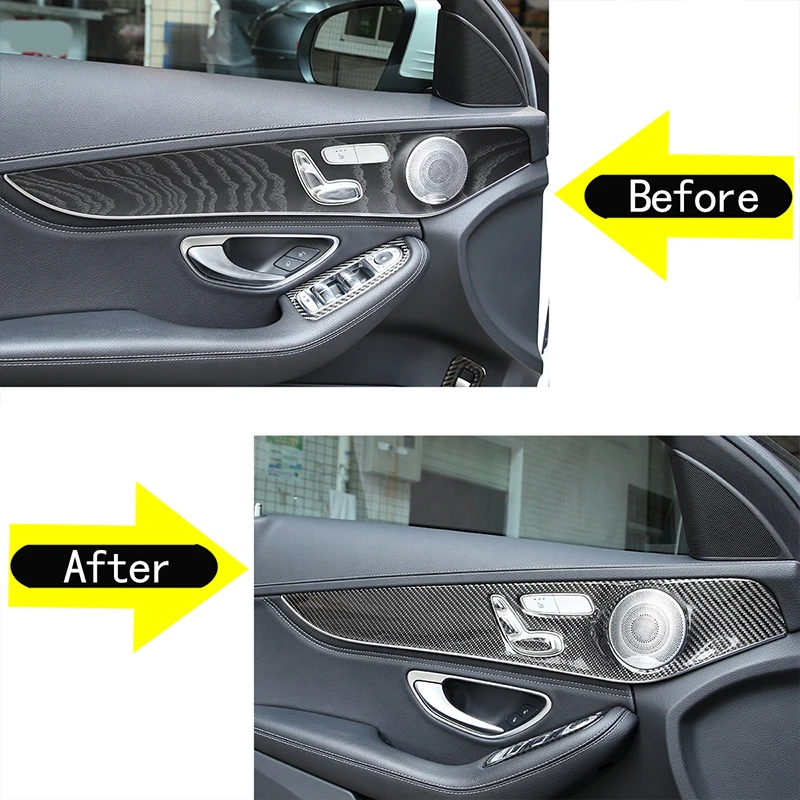 4Pcs Soft Carbon Fiber Interior Door Decoration Panel Cover Trims For Mercedes Benz C GLC Class W205 2014-2020 Car Accessories