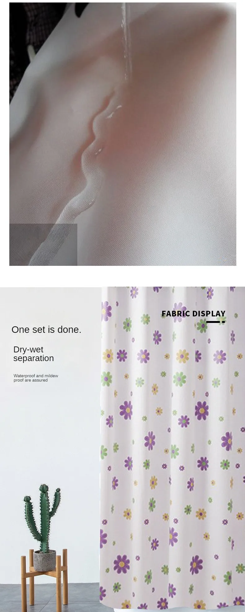 Dormitory Shower Curtain Waterproof Shower Curtain Shower Room Bathroom Curtain White Background Purple Flower Shower Curtain