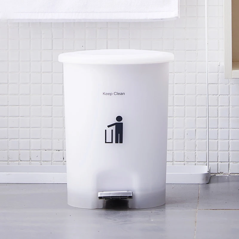 

Bathroom Trash Can Household Kitchen Pedal with Cover Double-Layer Frosted Plastic Bucket Environmental Protection Trash Can