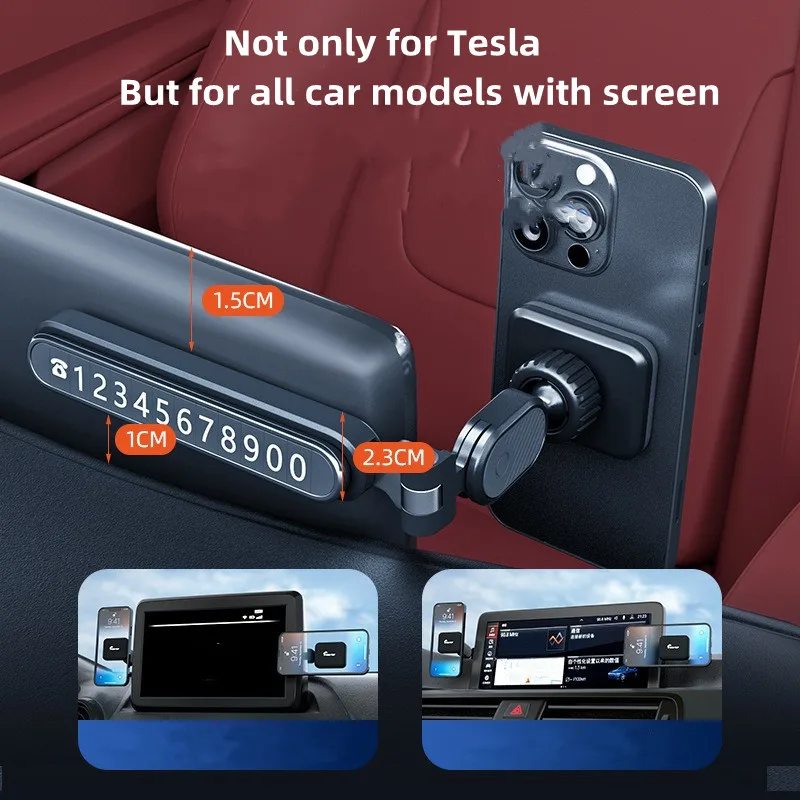 Car Phone Holder Screen Magnetic Adjustable Mobile Phone Stand For Tesla Model 3&Y with Parking Number Plate