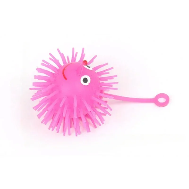 Elastic Luminous Soft Silicone Furry Ball Hedgehog Elastic Flash Venting Ball Toy Soft Rubber Toy with LED Light Popular Toys