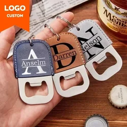 Laser Custom Logo Beers Bottle Opener Leather Stainless Steel Keychain Engrave Car Key Chain Vintage Personalize Company Keyring