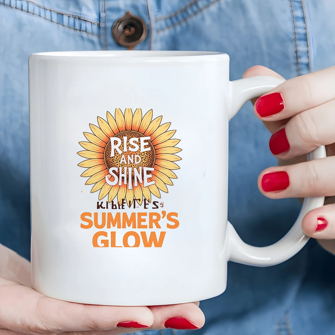 

11oz Sunflower Cartoon Cup - RISE AND SHINE Summer Sparkle Christmas Family Gift
