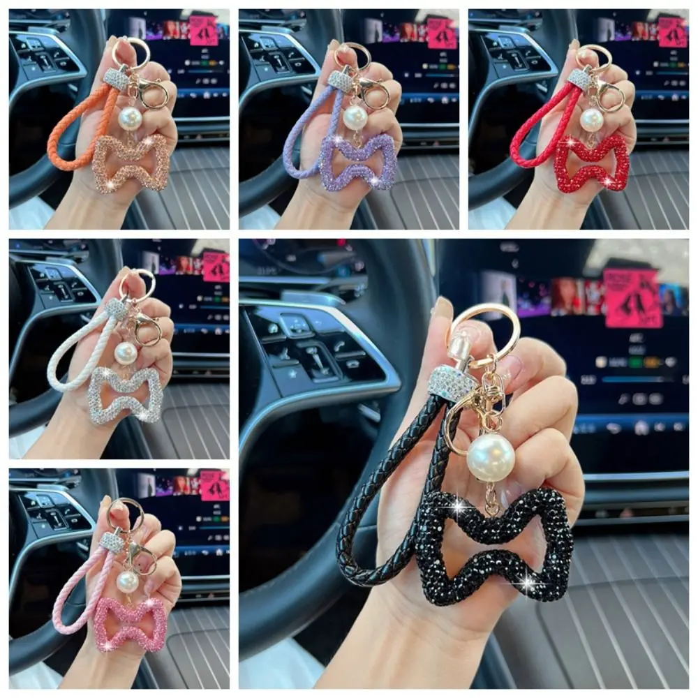

Hollow Out Design Leather Rope Keychain Simple Style Sticking Water Bow Key Chain Clay Material Fashionable Car Key Pendant