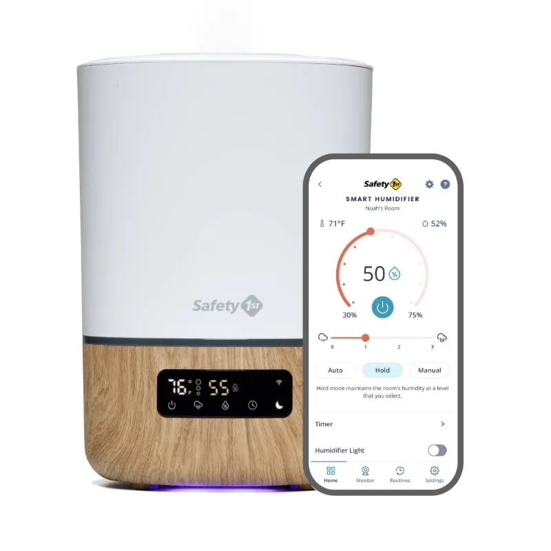 

Safety 1st Connected Smart Humidifier — 1 Gallon (3.8L) Tank Size, Cool Mist Humidifier with Hygrometer and Nightlight, and