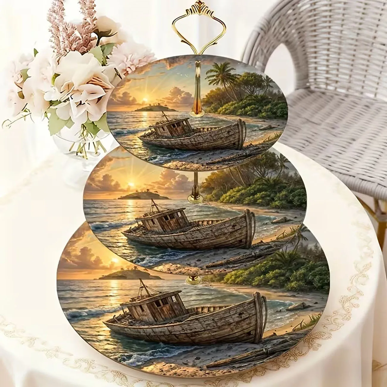 1 3-layer wooden display tray, easy to assemble without tools, suitable for various party and tea gathering scenes