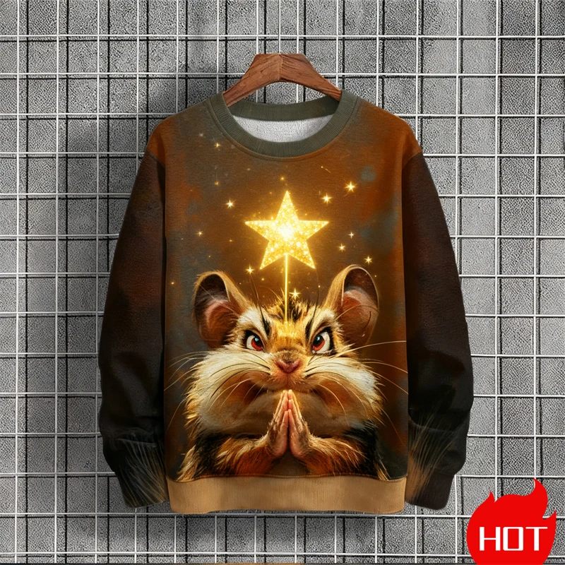 3D Printed Cartoon Cute Hamster Pattern Hoodie Sweatshirts For Men Autumn Long Sleeve Pullovers O-Neck Sweatshirt Harajuku Tops
