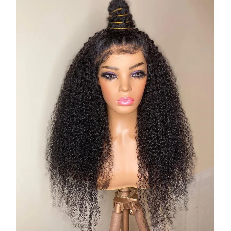 

26Inch Black Kinky Curly Lace Front Wig Soft 180Density For Women Babyhair Heat Resistant Daily Preplucked Glueless Wig