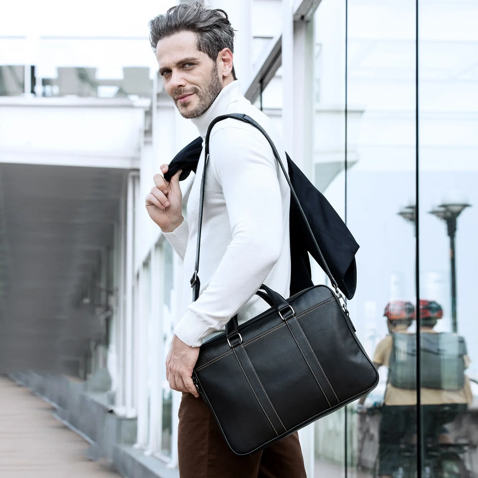 Genuine leather men's briefcase business handbag computer bag men's cowhide shoulder crossbody bag official bag