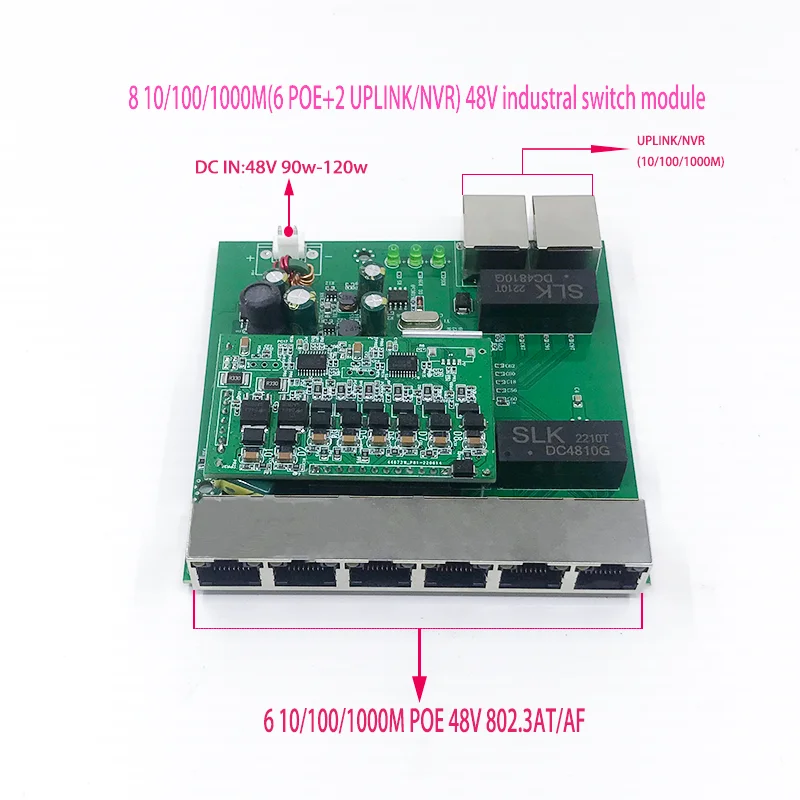Wall Mounted 8 Port 10/100/1000Mbps Ethernet  PoE Switch Gigabit Unmanaged Network 6PoE Switch with 2 UPLINK NVR Ports