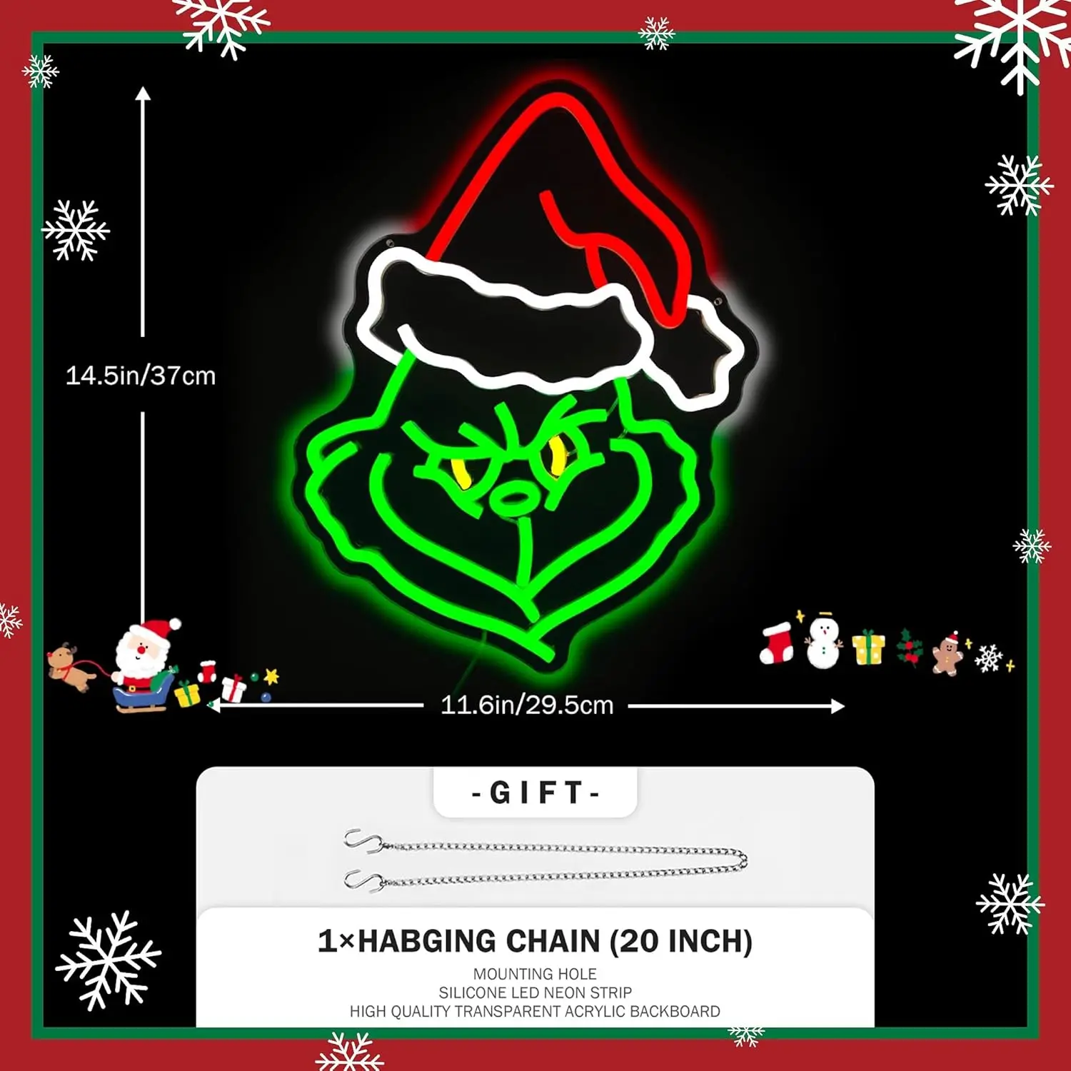 Christmas Neon Sign Cartoon Dimmable LED Signs for Wall Light Up Signs for Home Party Neon Wall Light Decor Xmas Gift 5/12V