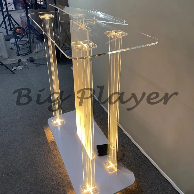 طاولة يردد كريستال أوروبية مخصصة، طاولة محاضرة متقاطعة، طاولة Affidavit، مكبر صوت شفاف مضيء من الأكريليك #3