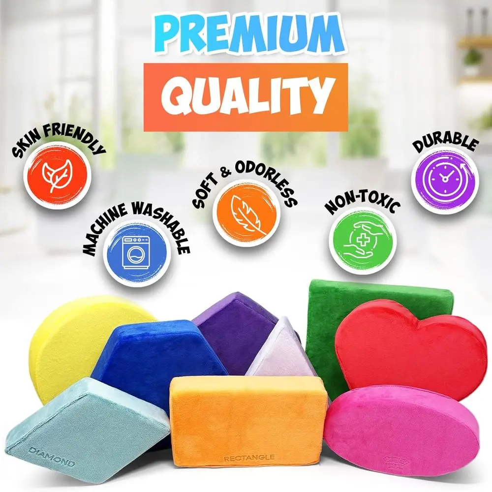Bloques apilables de felpa suave: formas educativas para juegos y aprendizaje temprano de niños pequeños (colores clásicos)