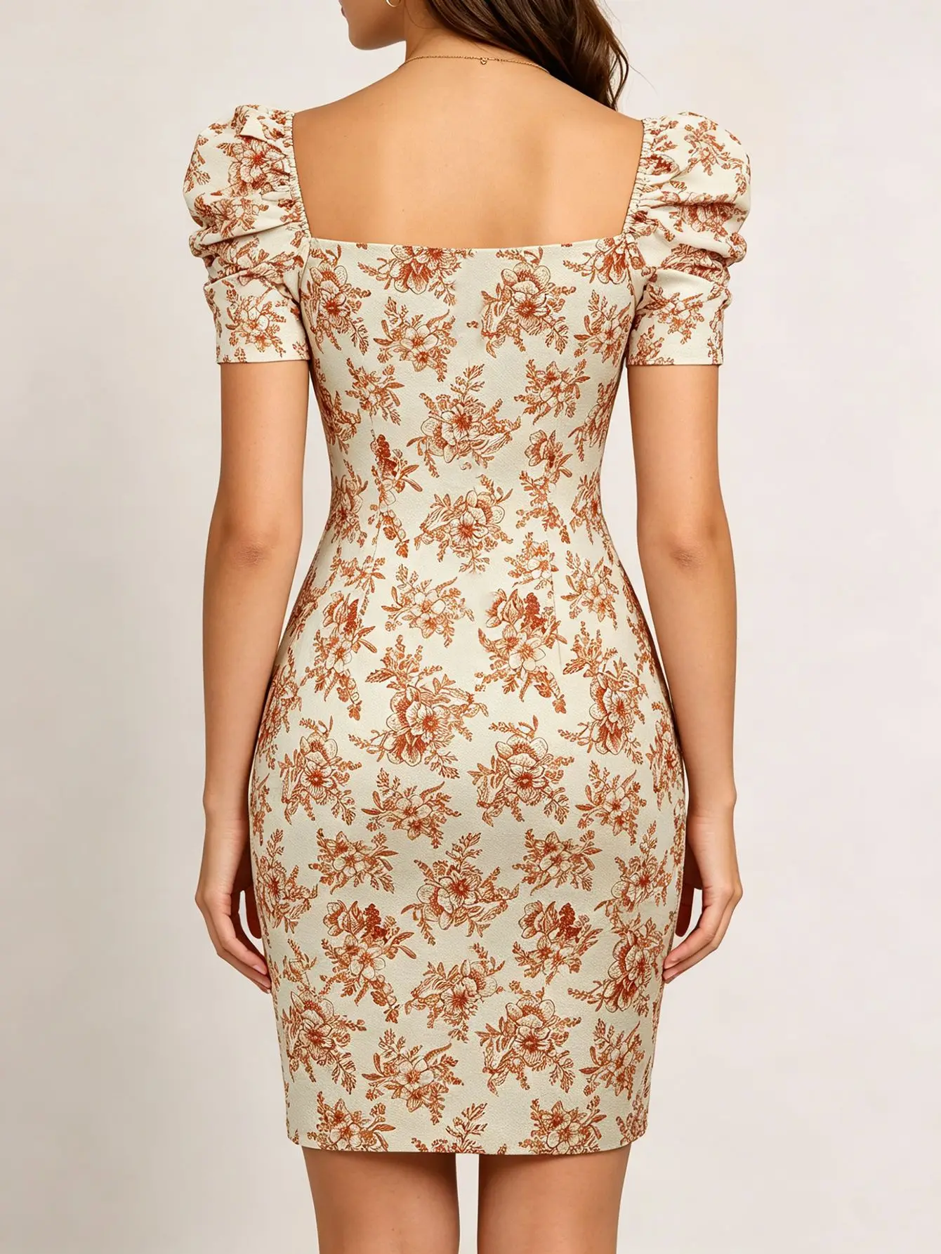 Elegantes Damenkleid mit Blumenmuster und Puffärmeln, modisches langes Kleid, Freizeitkleid, Urlaubskleid, Sommerkleid, Dropshipping – Detail 14