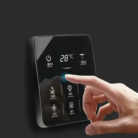 6 In 1 English menu Multifunction Smart Touch Yuba Switch Socket 6 Gang Bathroom Universal Waterproof Smart Touch Screen 86*86mm