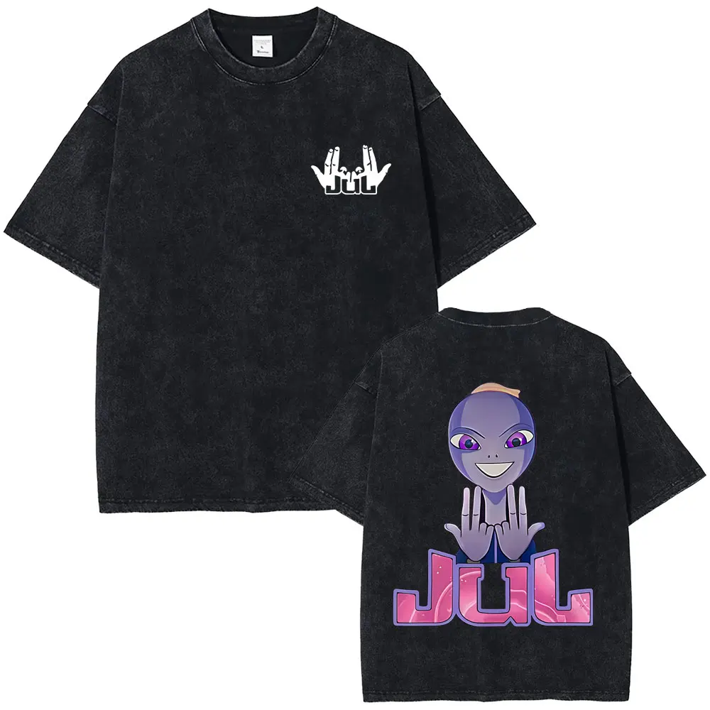 

Vintage Washed France Rapper Jul Graphic T Shirts Men Women Fashion Casual Oversized Short Sleeve T-shirts Hip Hop Streetwear
