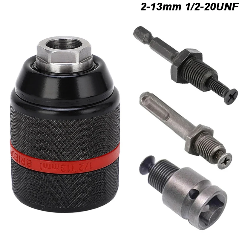 New 13mm Threaded Keyless Metal Drill Chuck, Hex Shank/SDS/Square Quick Grip Adapter, Chuck for Drill Bit Screwdriver Tap&Socket