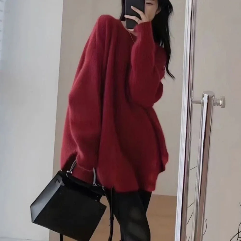 بسيطة غير النظامية طويلة الأكمام تريكو فضفاض قاع قميص سترة أعلى البلوز الخريف الشتاء محبوك أعلى للنساء الإناث #2