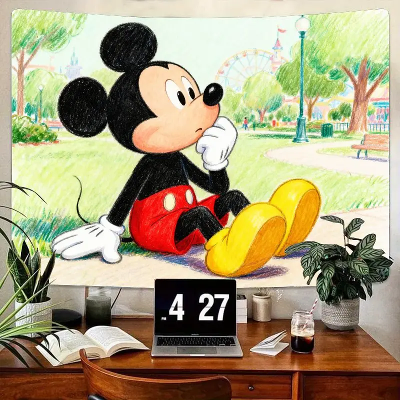 

1 шт., Эскиз Микки Мауса Диснея, художественный гобелен, современный полиэстер, настенное искусство для детской комнаты, гостиной, спальни, декор, подарок для фанатов