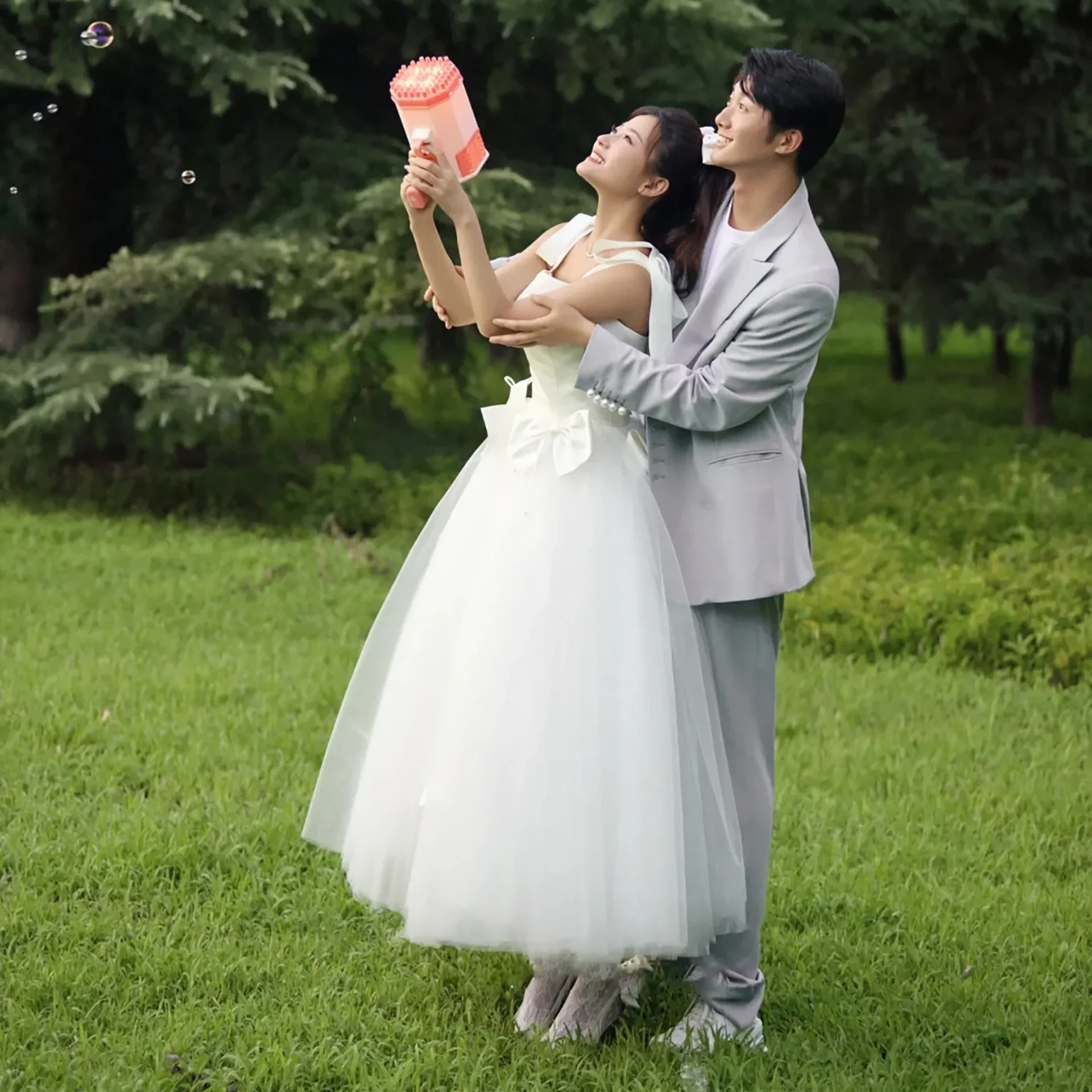 Vestidos de novia ligeros con cuello cuadrado blanco, Top de tubo de malla medio largo, vestido de baile, sesión de fotos, vestido pequeño de compromiso, decoración con lazo