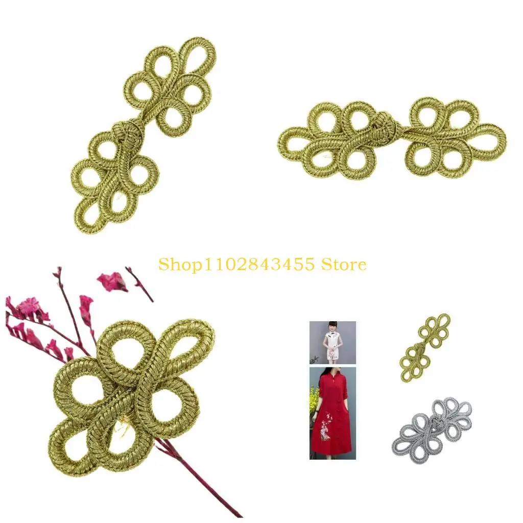 

49MC пять листьев в форме китайского Cheongsam с узлом и пуговицами, лента с золотой проволокой, застежка Hanfu, рубашка Тан,