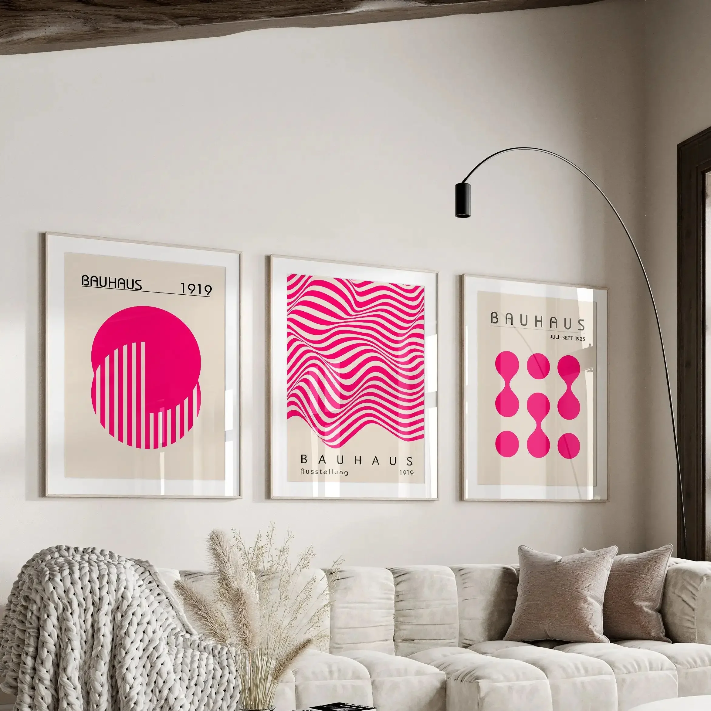 Pink Bauhaus Poster Print Minimalist Retro Wall Art Bauhaus Exhibition Poster Modern Mid Century Room Decoration Art Posters