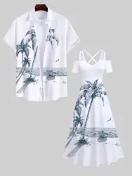 vestidos de talla grande платье женское платье женское Plus Size Matching Hawaii Beach Outfit For Couples Coconut Tree Sea Boat