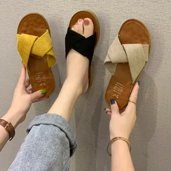 Summer New Designer Slippers for Women Fashion Casual Suede Flat Slipper Shoes Female