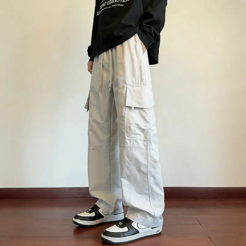 

Spring New Men's Solid Cargo Pants Loose Straight Baggy Trousers Multi Pocket Y2K Casual Pants Plus Size Streetwear 2026