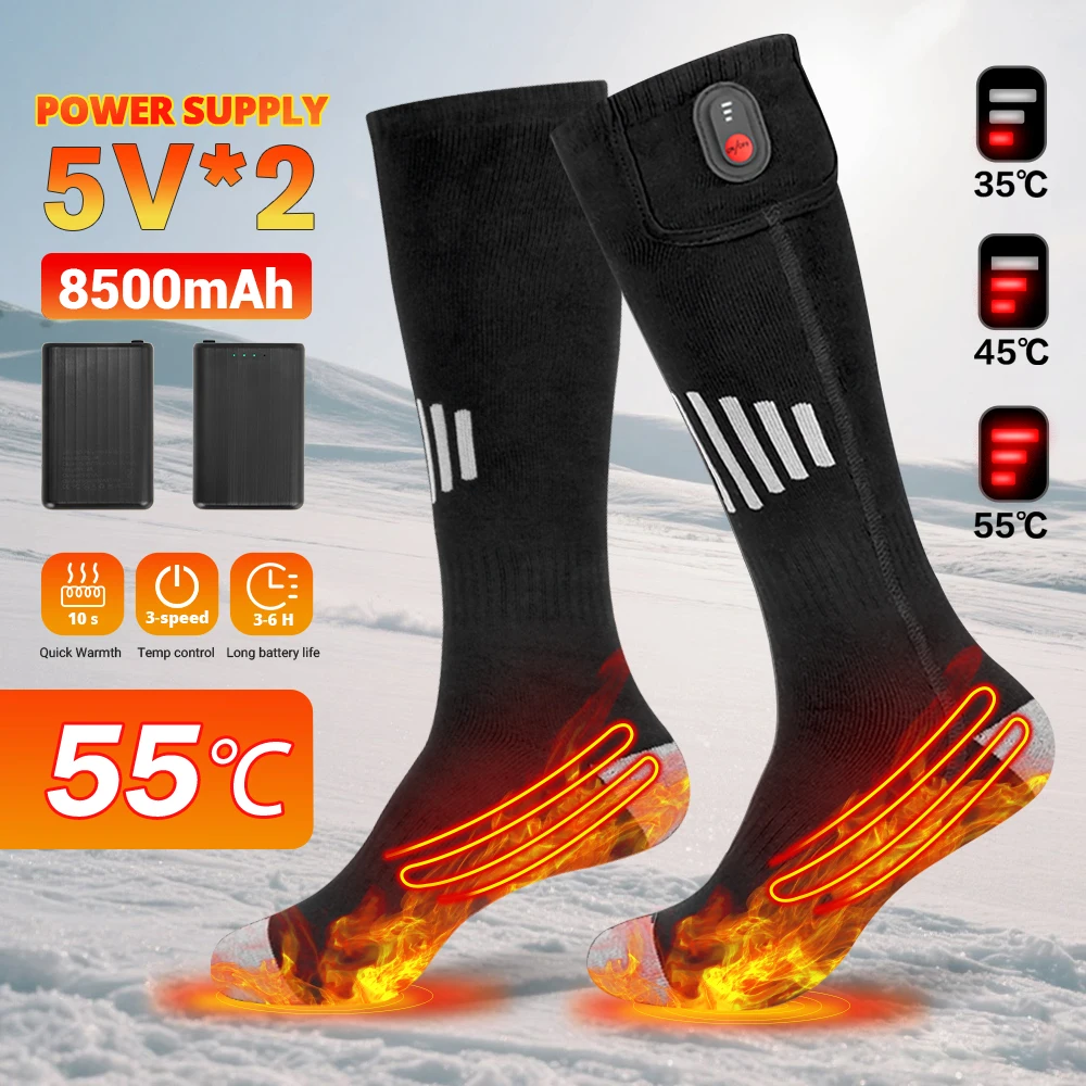 

Новые 8500 мАч перезаряжаемые зимние носки с подогревом, антихолодные мужские теплые грелки для ног с подогревом, уличные носки для кемпинга, лыжного подогрева