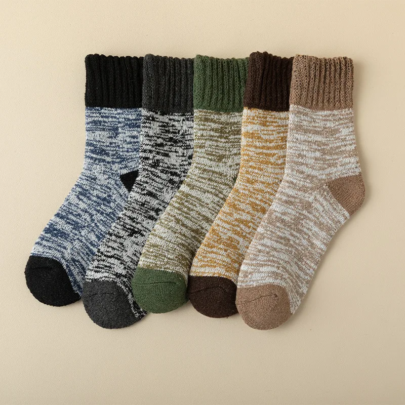 1/5 pairs Winter new Fashion Versatile Mid tube Socks Wool Socks Men Super Thick Hiking Socks Thermal leisure comfortable Socks
