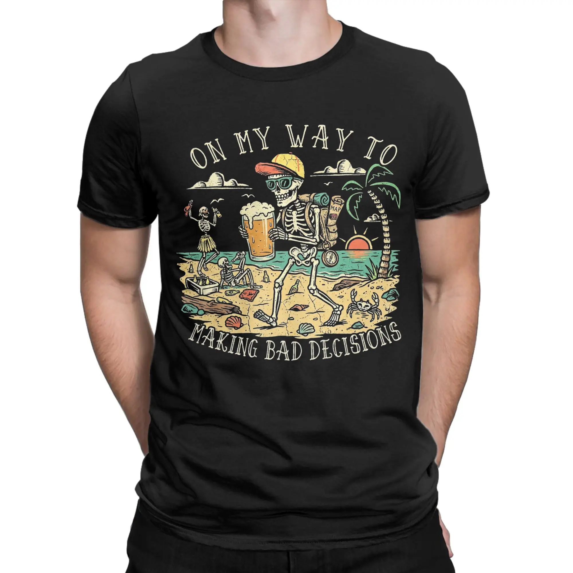 On My Way to Making Bad Decisions  T-Shirts for Men  Leisure 100% Cotton Tees Crewneck Short Sleeve T Shirts New Arrival Clothes