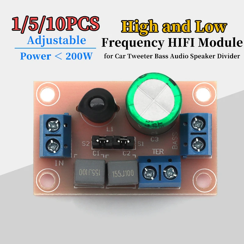 1/5/10Pcs Adjustable Two-Way Crossover HiFi Module for Car Tweeter Bass Audio High & Low Frequency Divider