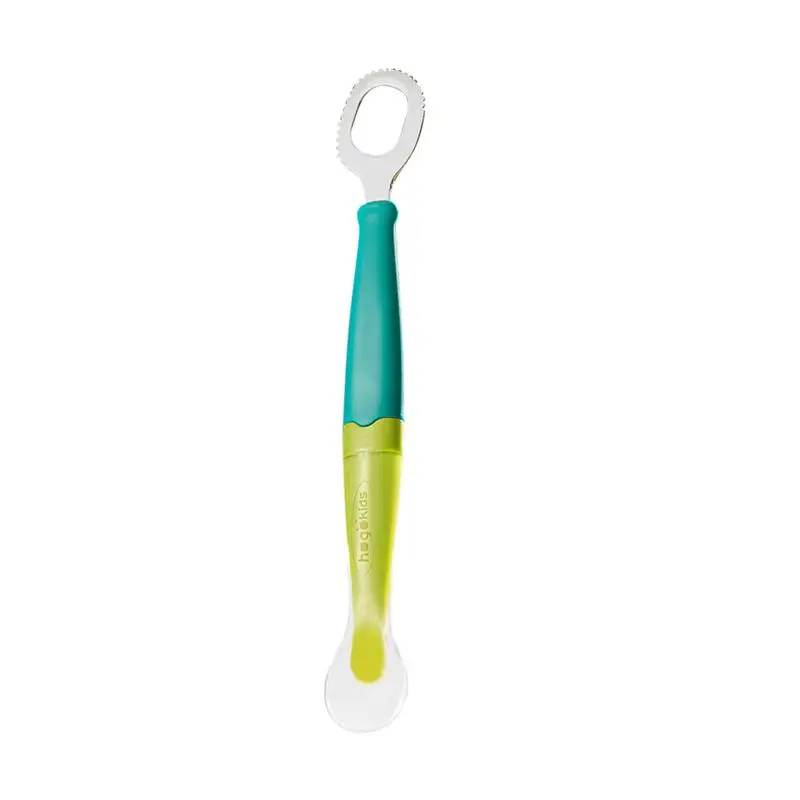 Fruit Scraping Mud Spoon Double Head Baby Feeding Spoon Practical First Training Baby Scraper Multifunctional Steel & Silicone