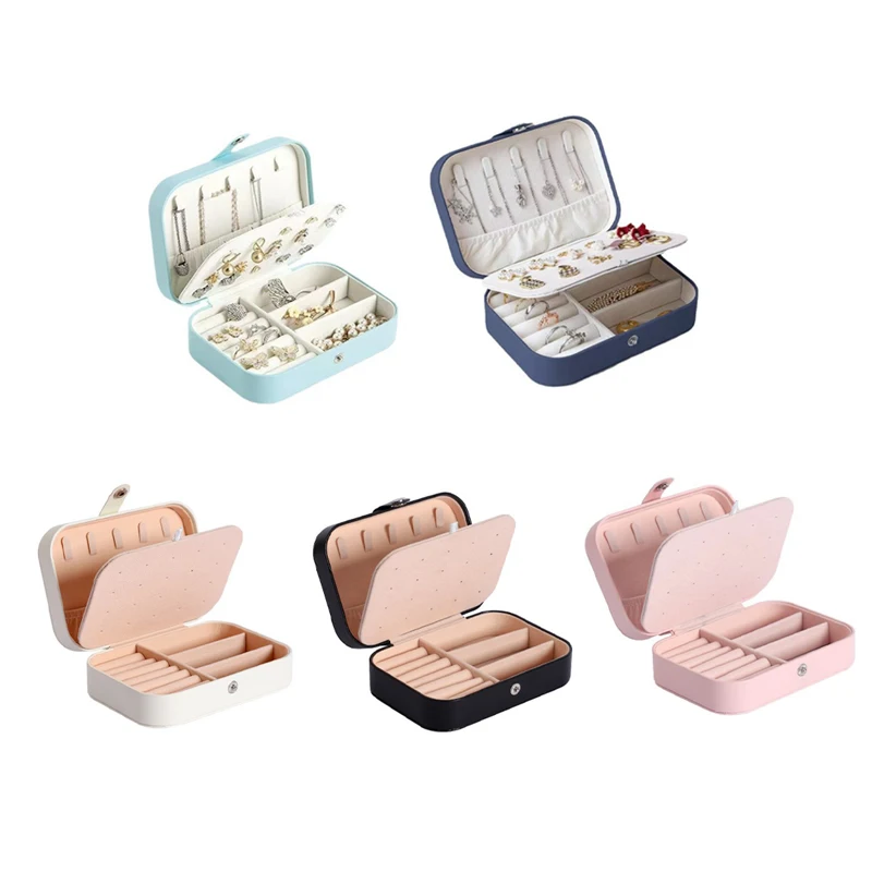 Portable Travel Jewelry Box Necklace Earrings Ring Jewelry Organizer Display Pu Leather Storage Large Capacity Jewelry Case