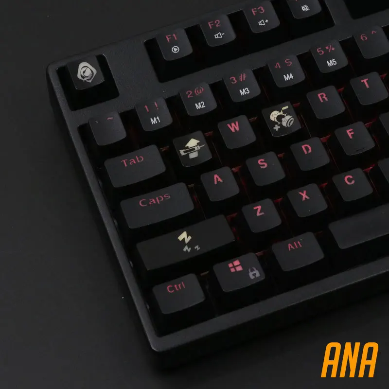 4 pcs/set keysets backlight OW key caps ABS etched  Keycap shine-through for Overwatch gamer Mechanical Keyboard ANSI black view 3