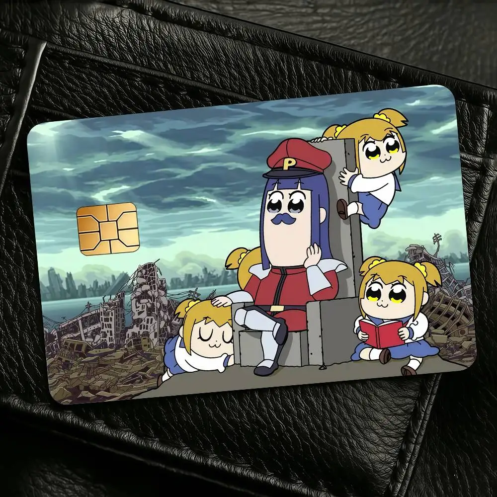 Pop Team Epic - Pegatinas para Tarjetas de Crédito, 4 Unidades, Película Protectora para Tarjetas de Autobús, Decoración Frontal, Tarjetas Bancarias, Débito, Impermeables