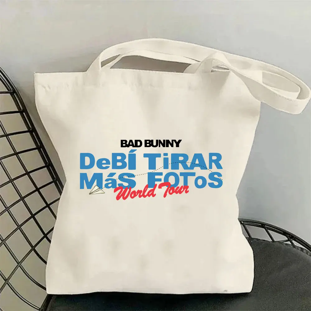 باد باني DTMF جولة حول العالم 2025-2026 حقيبة تسوق ديبي تيارار ماس فوتوز قماش المتسوق حقيبة فتاة موضة حقائب كتف #6