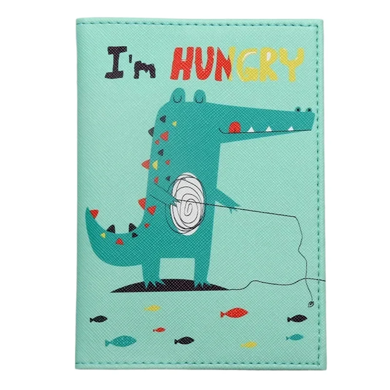 PU Leather Passport Cover Case for Travel Kawaii Cartoon Dinosaur Crocodile Passport Holder Cute Passport Protective Case