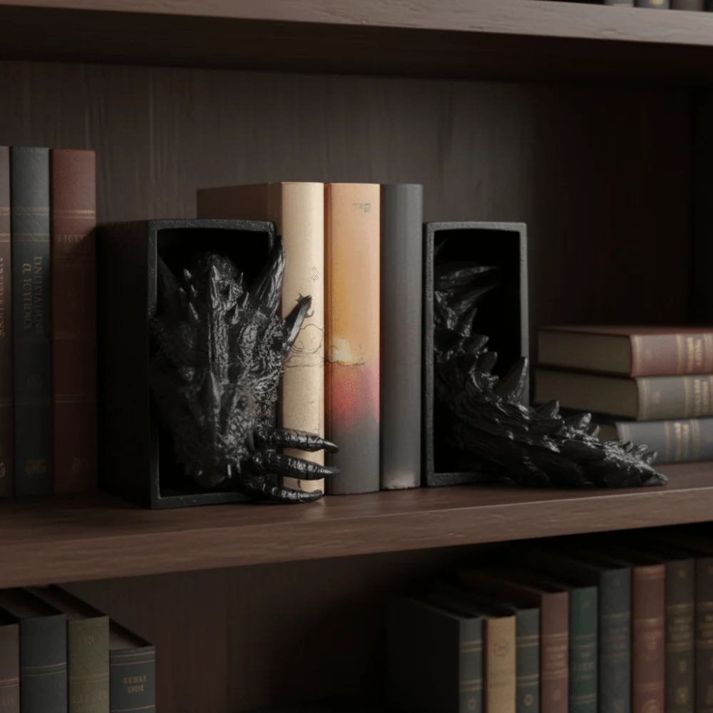 3D Dragon-Shaped Book Stand Set Vintage Medieval Bookshelf Dragon Ornaments Resin Bookshelf Decoration File Cabinet