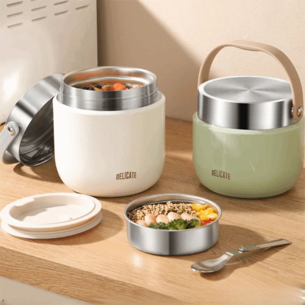 

Double-layer Insulated Lunch Bucket with Spoon Leakproof Thermos Food Jar Large Capacity Sealed Thermal Food Container Soup