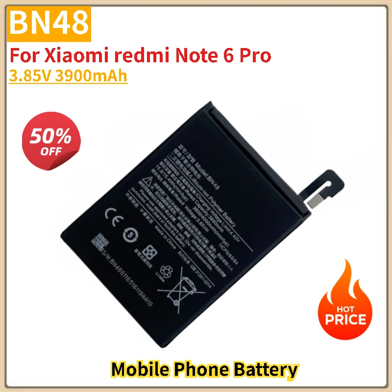 

BN48 Battery 3.85V 3900mAh For Xiaomi redmi Note 6 Pro Mobile Phone Replacement Battery Brand-New High Quality