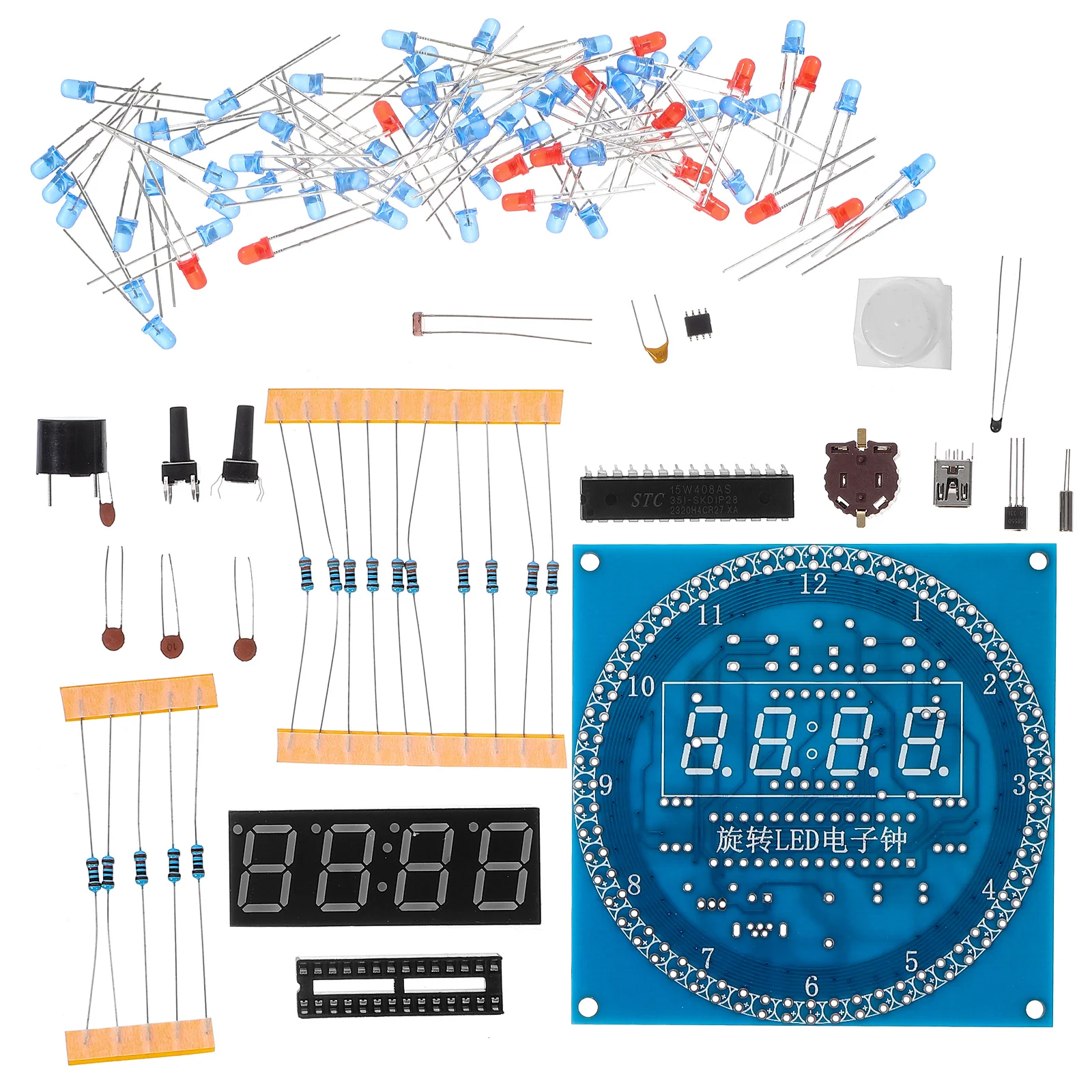 

DIY Digital Clock Kit 360 Degree Rotation LED Display Automatic Brightness Adjust for Bedroom Home Decor DIY Alarm Clock