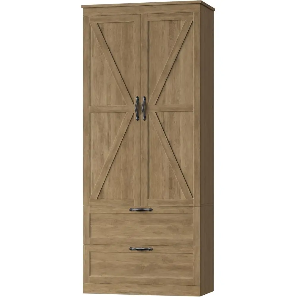 

70 Tall Rustic Brown Kitchen Storage Cabinet with Doors and Adjustable Shelves for Pantry, Dining, Living, and Bath