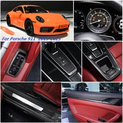 Real Carbon Fiber Inner Door Central Control Gear Panel Cover Door Sill Trim Stickers Accessories For Porsche 911 992 2019-2023